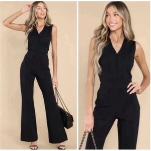 Spanx perfect sleeveless wide leg cropped stretch black jumpsuit